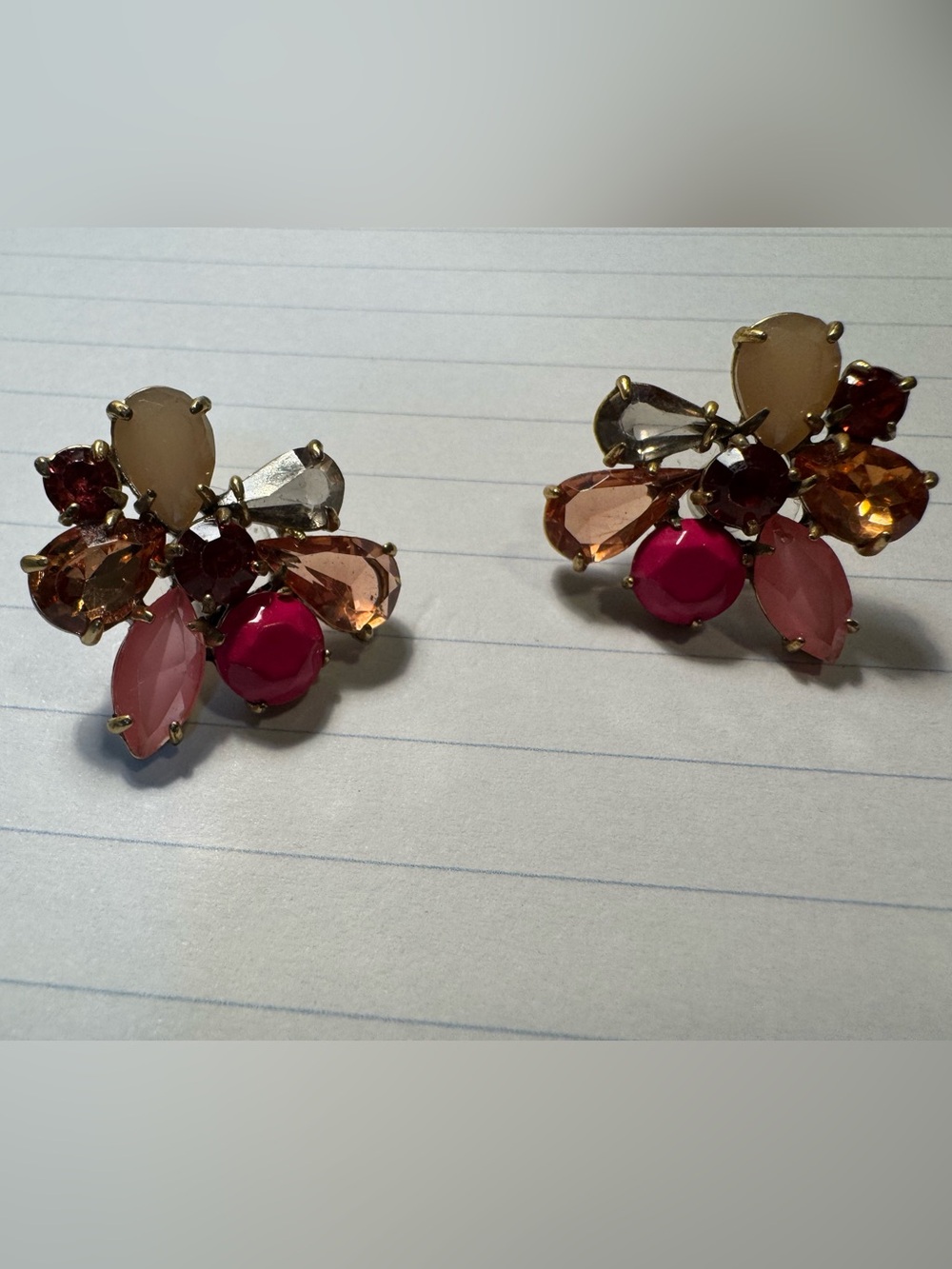 J. Crew Hot Pink and Peach Multi-Gem Floral Earrings